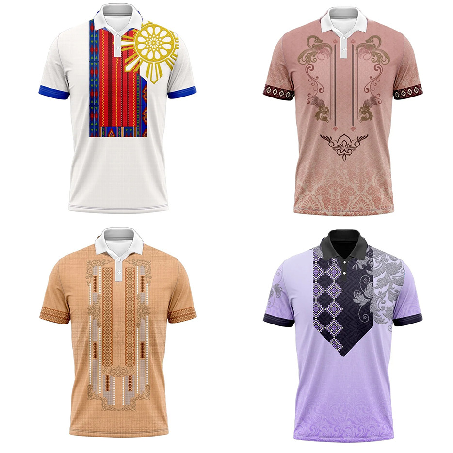 Ethnic Tribal Inspired POLO Shirt For Men Modern Barong Clothing Retro ...