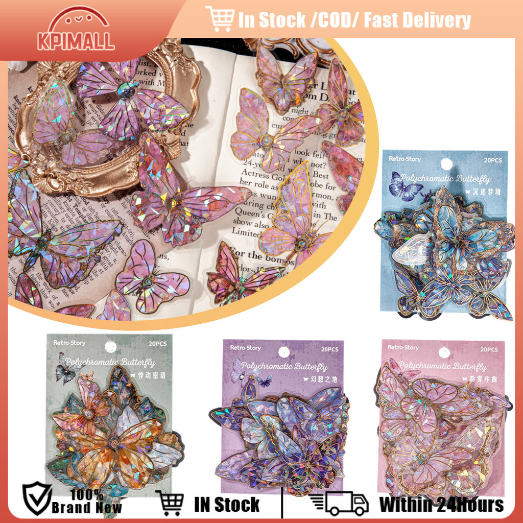 20pcs Decorative Stickers Butterfly Stickers Holographic Waterproof ...