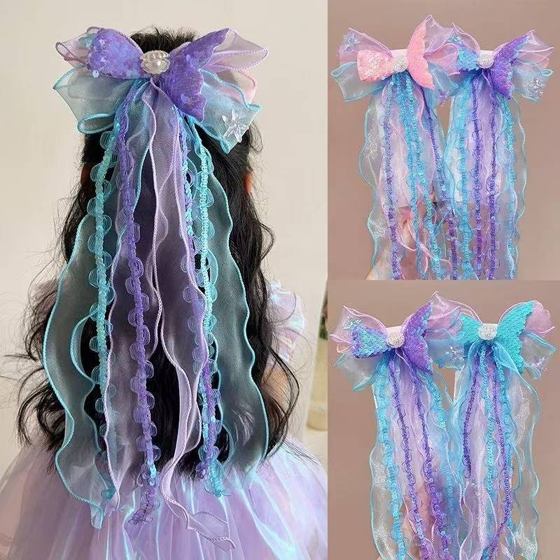 Girls high-end custom mermaid fishtail ribbon bow hairpin mermaid ...