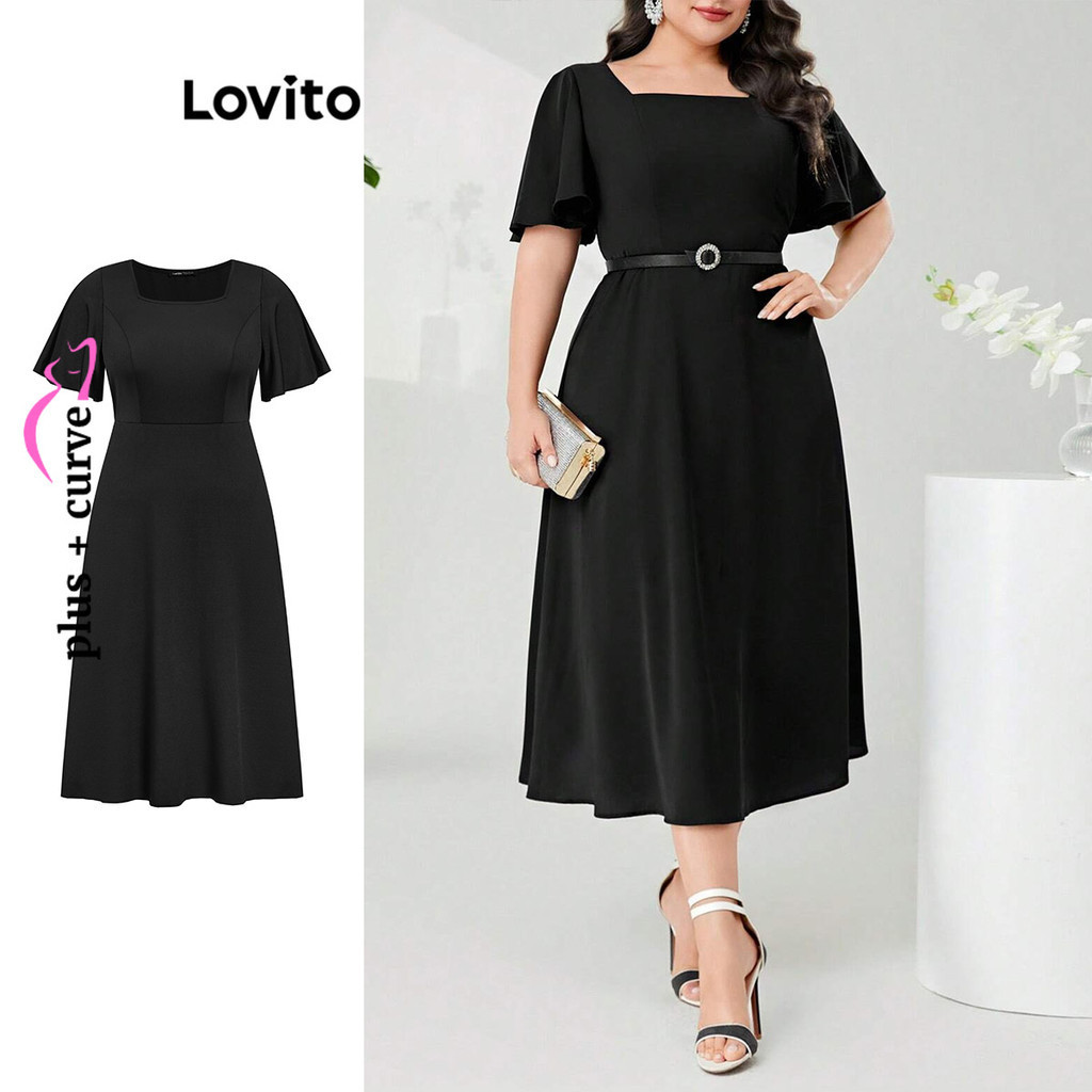 Lovito Women Plus Size Curve Elegant Plain Structure Line Dress Lbl09428 Shopee Philippines 1365