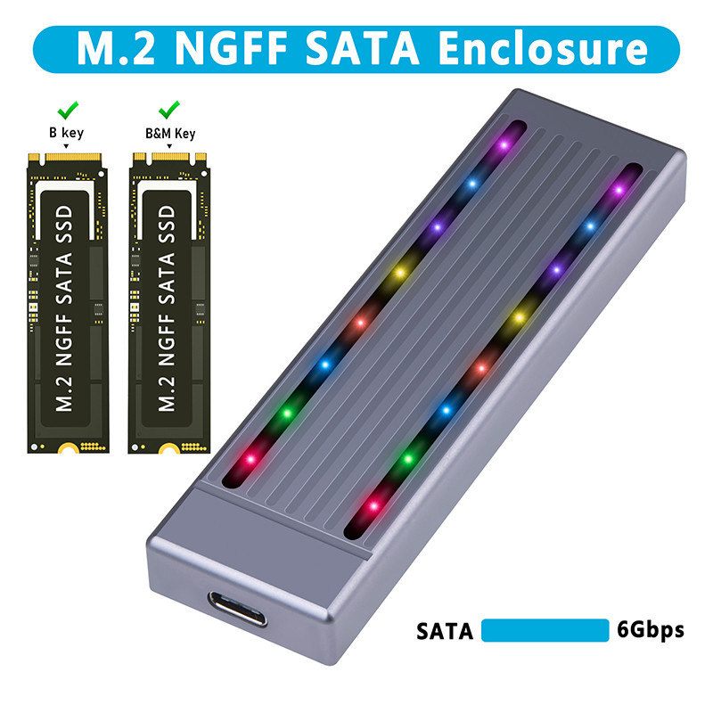 NGFF SATA SSD Enclosure with RGB LED USB 3.1 Gen1 to NGFF M.2 SSD Case ...