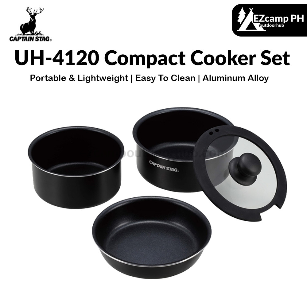 CAPTAIN STAG UH-4120 Compact Cooker Set Black Multi-Functional Cookware ...
