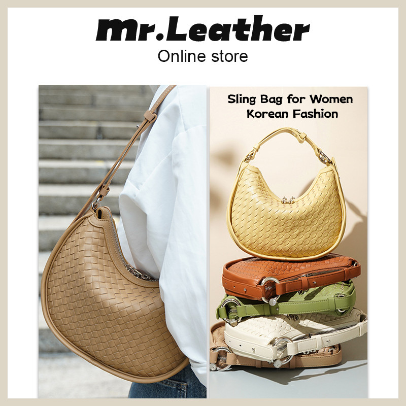 [Mr. Leather] Braided Leather New Moon Bag Bag Bag for Woman Aesthetic ...