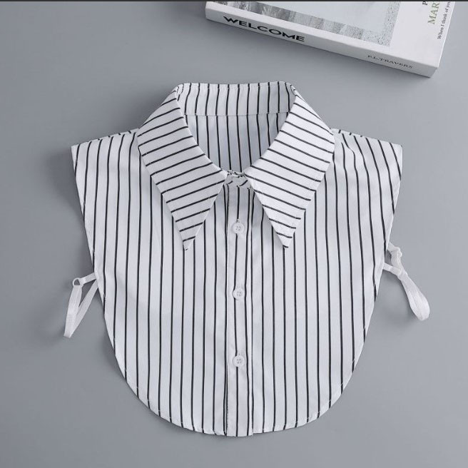 Striped Fake Collar Ladies Simple Cotton Shirt Pointed Collar ...