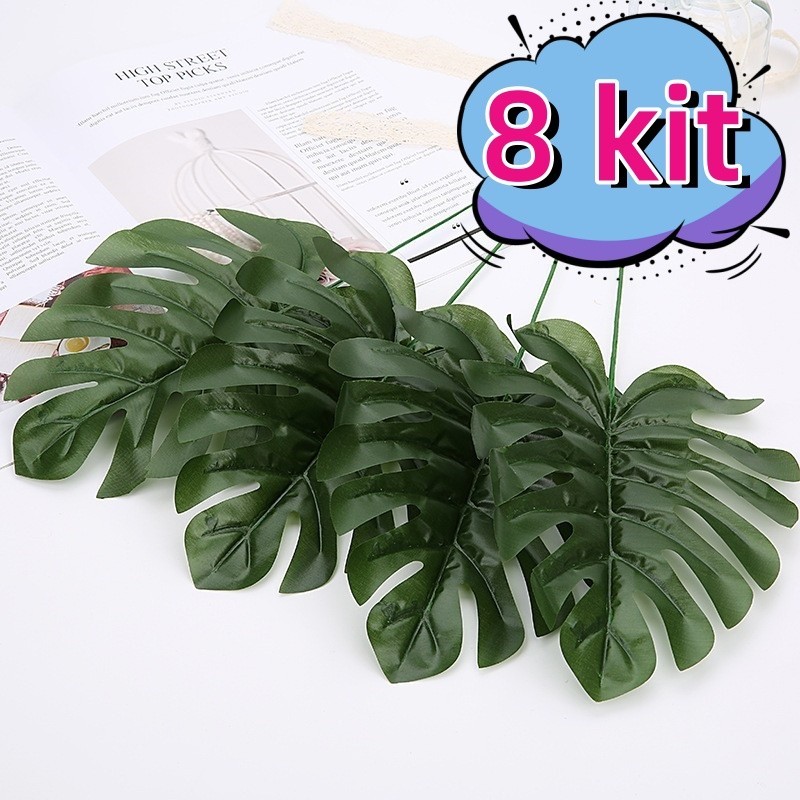 8 Kit Summer Monstera Artificial Silk Turtle Leaf Home Decora Fake ...