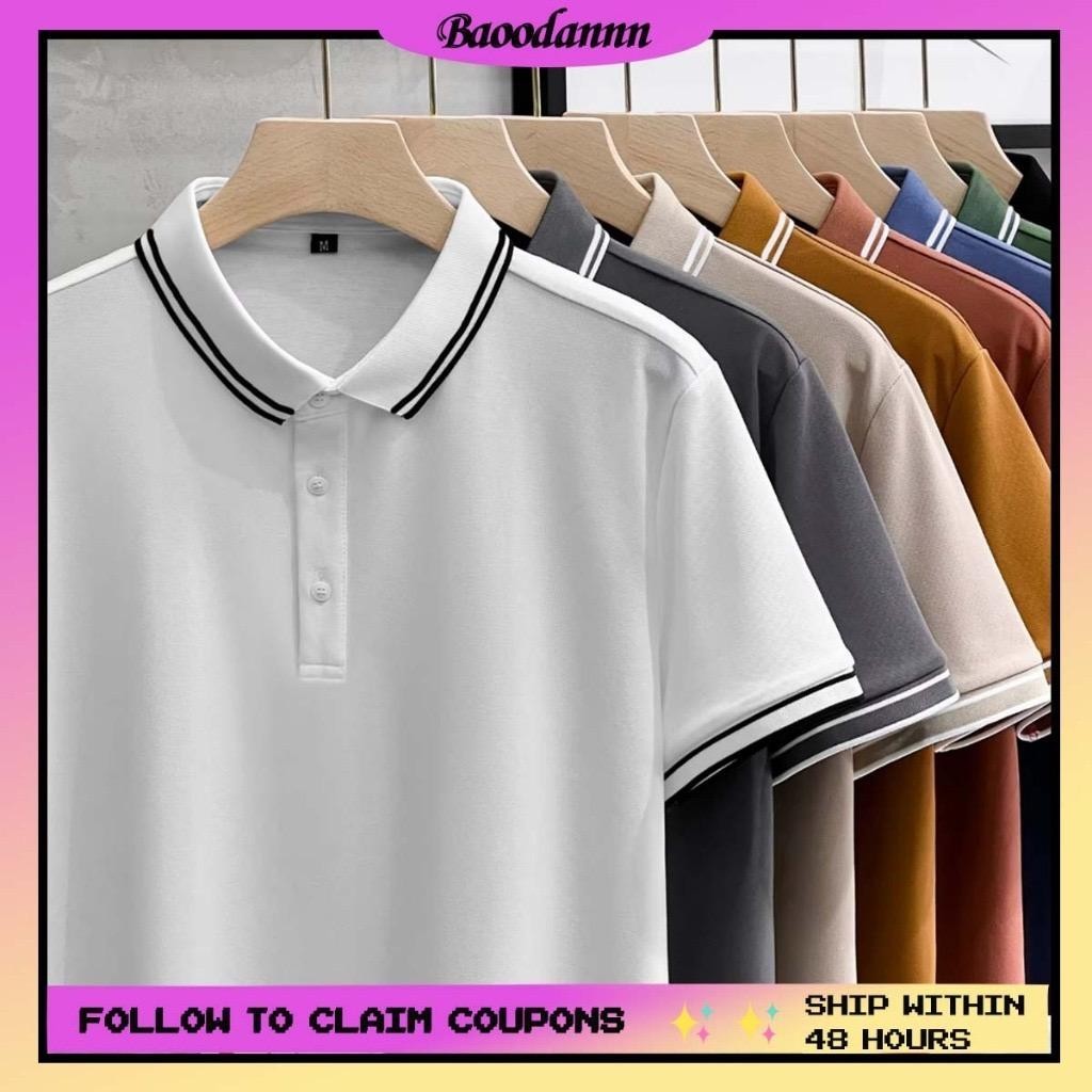 Polo Shirt Men Korean 2026.myron fashion Men's Plain Polo Shirt with 2lines men's short-sleeved ...