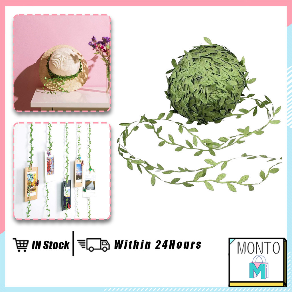 2/5Meter Plastic Rattan String Artificial Green Silk Leaves Garland ...
