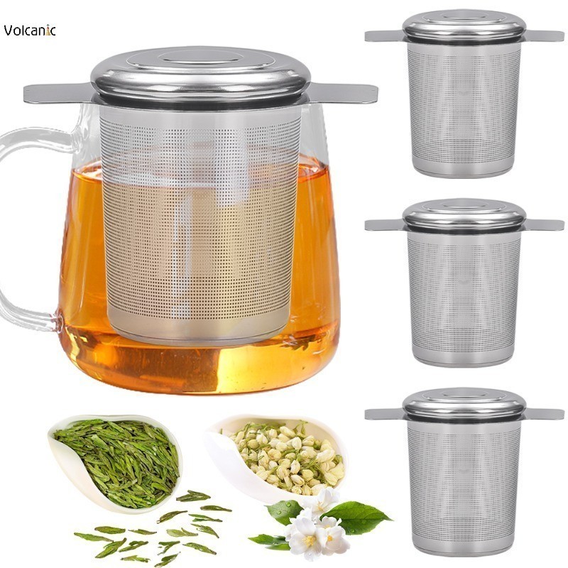Double Handles Stainless Steel Tea Infuser Filter with Lid Tea Leaves ...