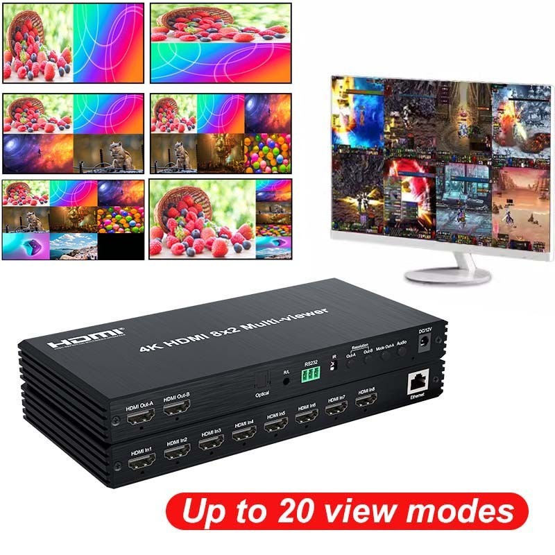 4K 60Hz 8x2 HDMI Multi-viewer 8 in 2 Out HDMI Multiviewer Quad Screen ...