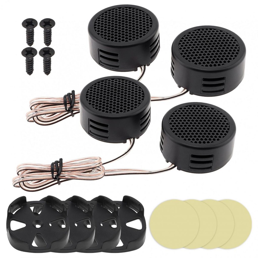 2 Pair (4 Tweeters) 500W High Efficiency Car Dome Tweeters – 1 Inch Mini Speakers