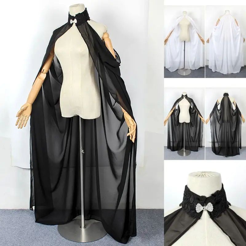 Women Medieval Fairy Shawl Cape Chiffon Gothic Wicca Robe Black Green ...