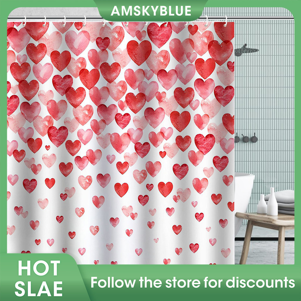 AMNValentine's Day Shower Curtain with Hooks WaterResistant Standard
