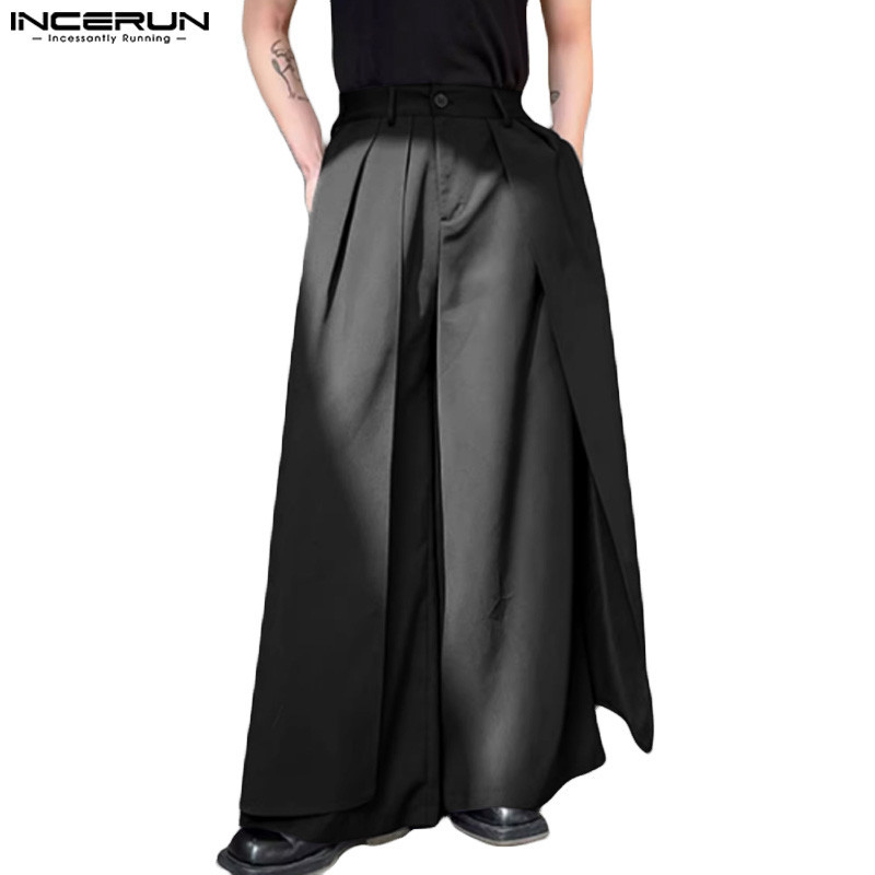 INCERUN men's multi-layer patchwork skirt pants loose pants | Shopee ...