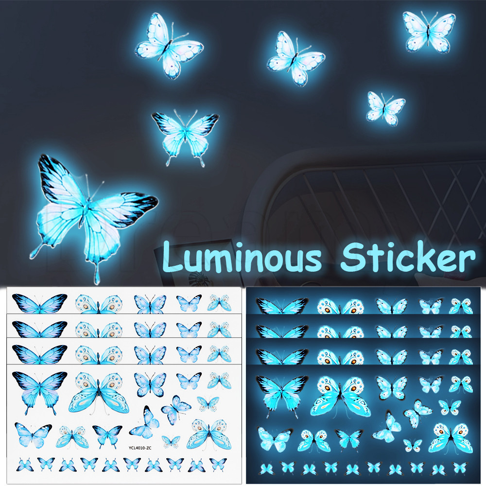 Blue Luminous Butterfly Schmuck Set - Leuchtende Halskette & Armband