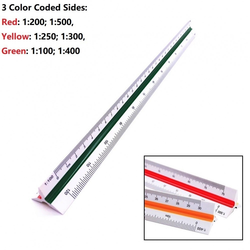 【DOLL】Color Coded Triangular Metric Scale Ruler 30cm Architect Engineer ...