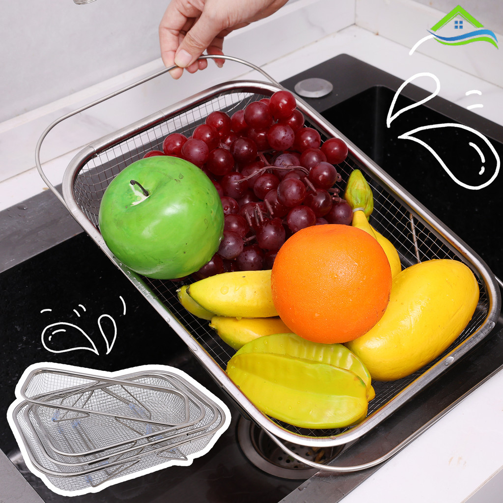 Stainless Steel Over Sink Colander with Telescopic Handle - Metal Mesh ...