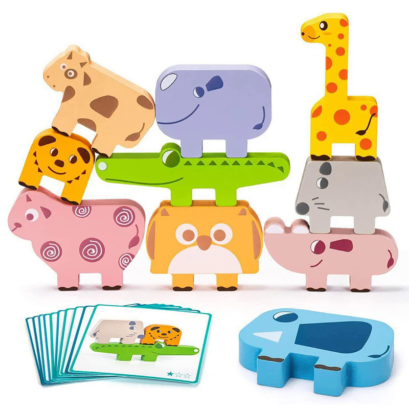 Animal Blocks Wooden Toys Matching Stacking Balance Thinking Sorting ...
