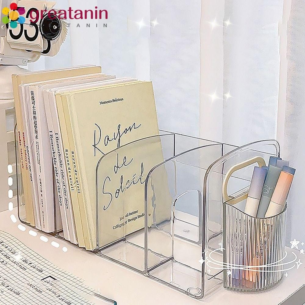 GREATANIN Divided Book Stand, with Handle Desk Organizer Bookends ...