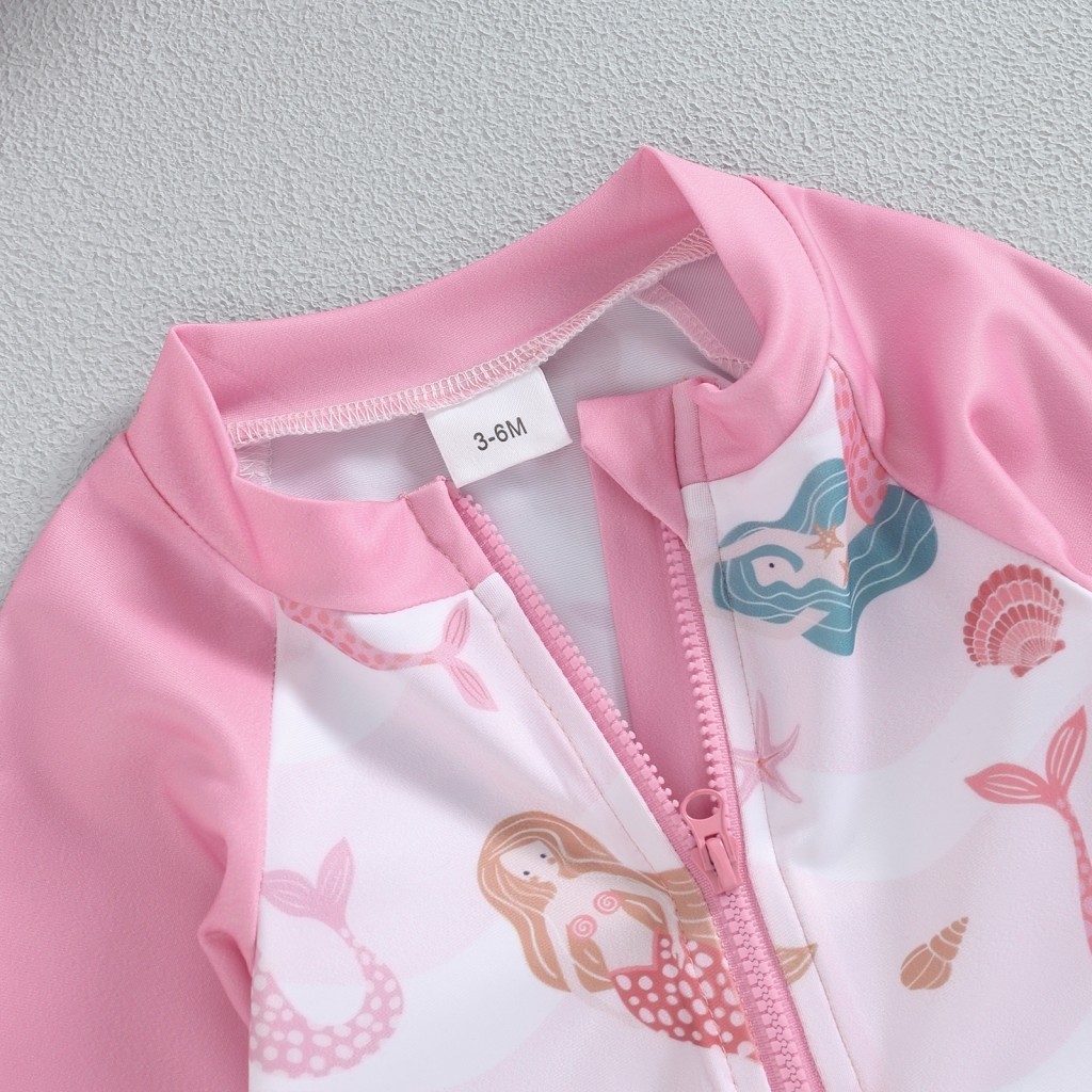 AQQ-Baby Girl´s Bathing Suit Set Sea Shell Print Long Sleeve Rash Guard ...
