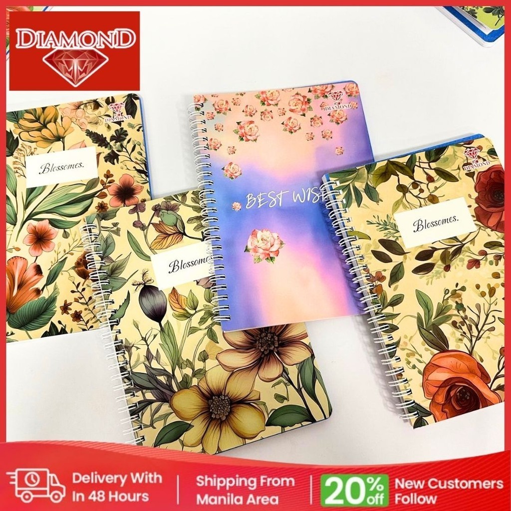 Diamond SPIRAL NOTEBOOK Flower Assorted Design 80's 1pc Double-Loop ...
