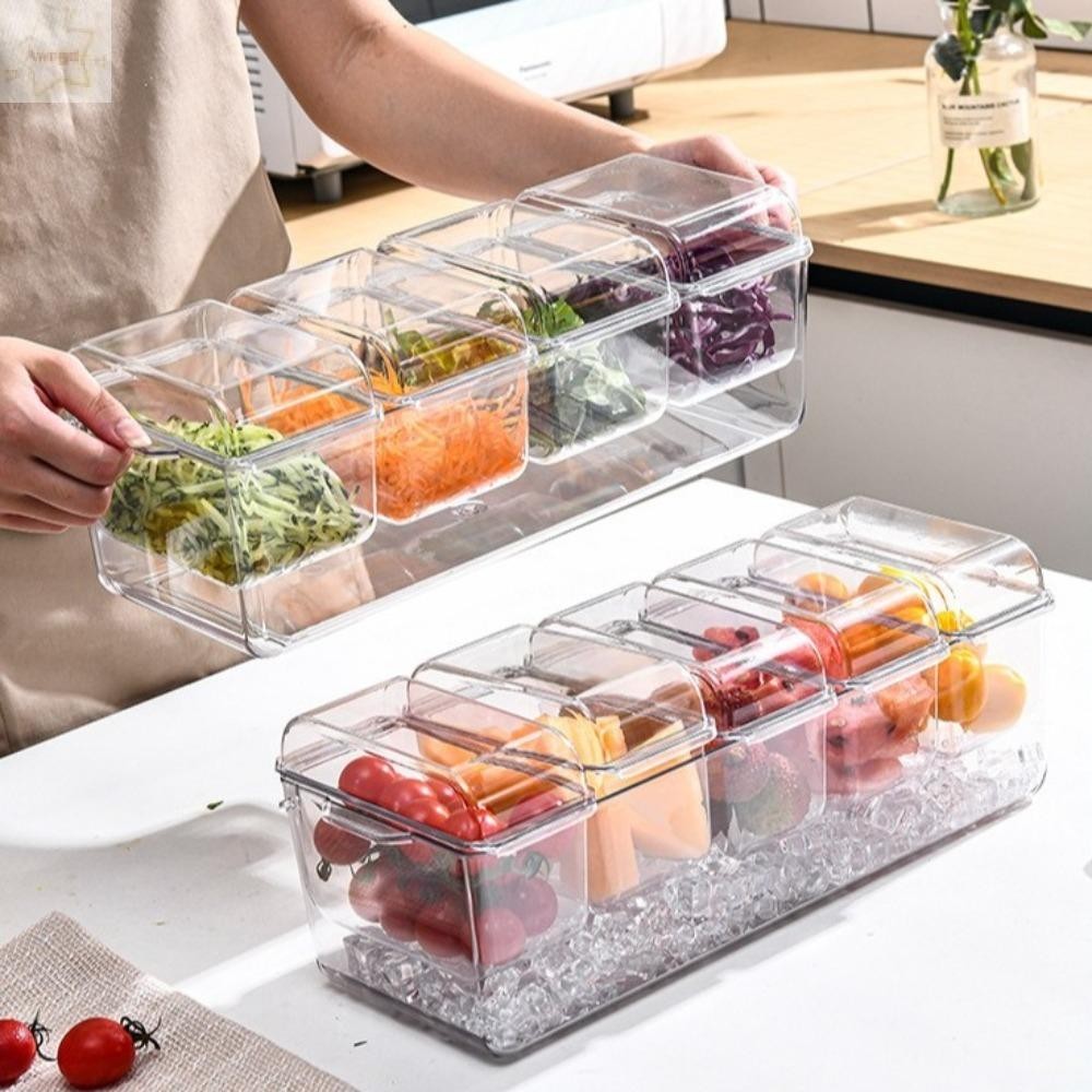 AWNGD Fresh Iced Box, Transparent 4/5 Grids Refrigerator Storage Box ...