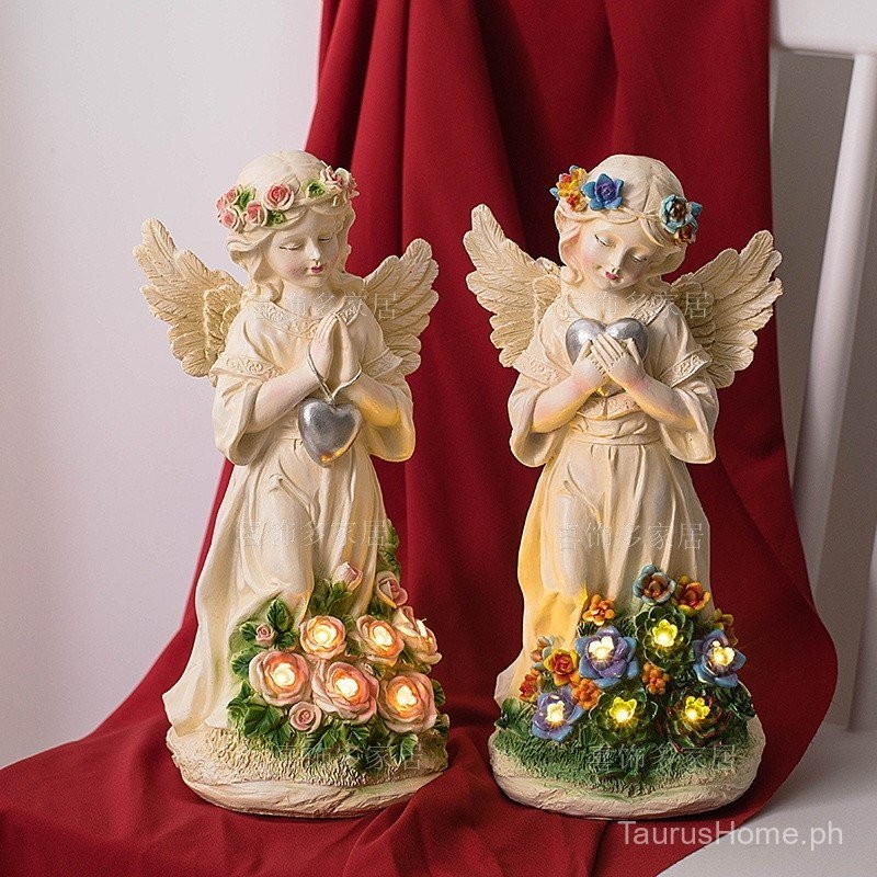 Nordic Style Solar Sensor Light Praying Angel Statue Resin Ornament ...