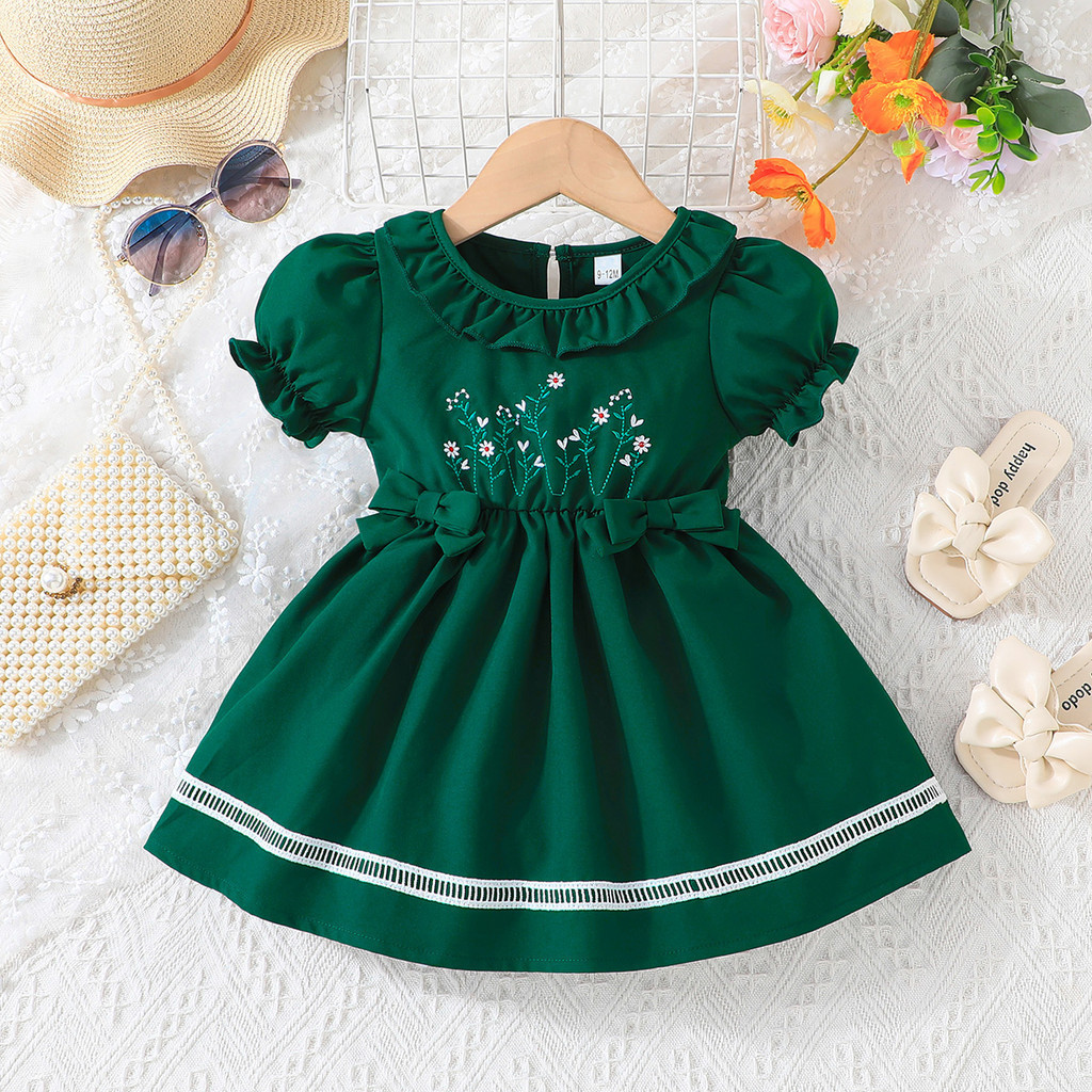 Manila Stock Fast Delivery Baby Girls Dress 3-24 Months Embroidered Bubble  Sleeve Emerald Green Dress with Decorative Bow for Christmas Baptism  Birthday Party Casual Outfit | Shopee Philippines