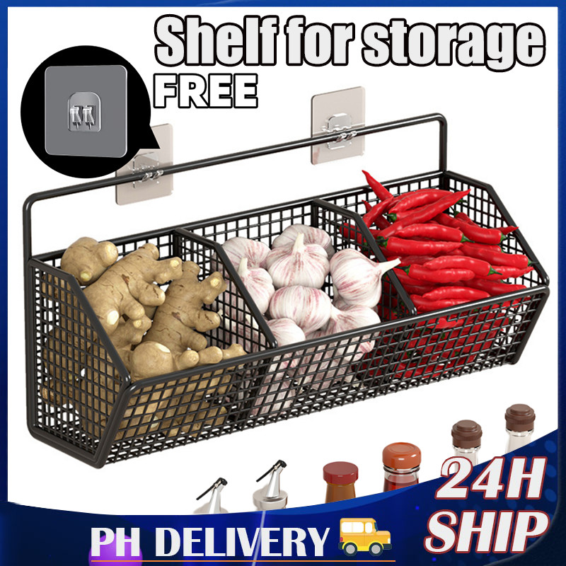 Wall-mounted kitchen rack Spice storage rack Cargo fruit basket ...