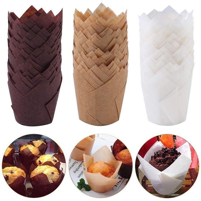 50Pcs Cake Paper Cups Tulip Muffin Cup Oilproof Cup Cake Liner Baking ...