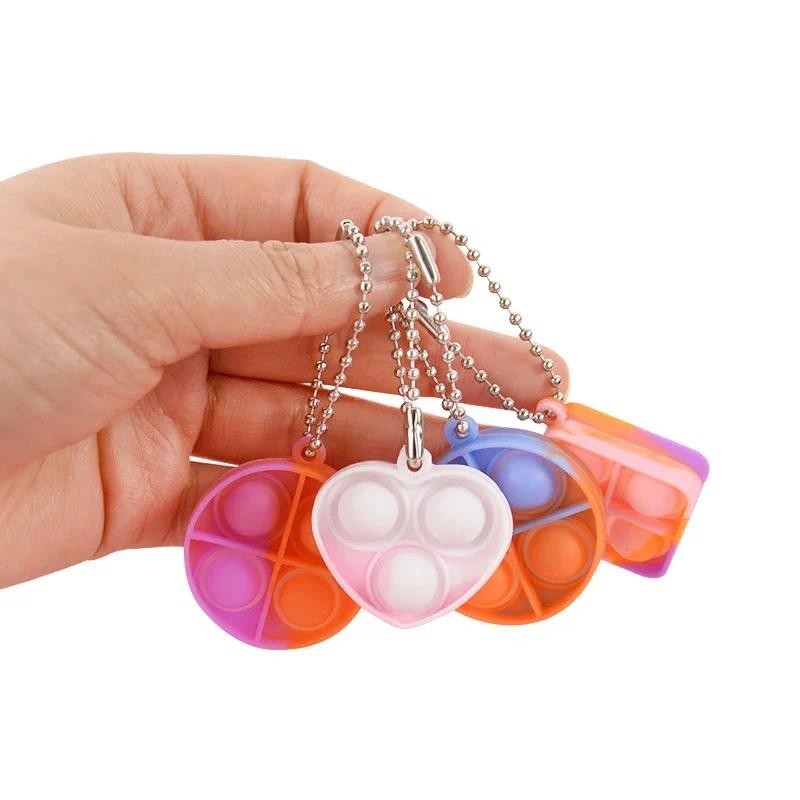 5pcs/set Silicone Mini Pop Fidget Toys with Keychain Finger Press ...