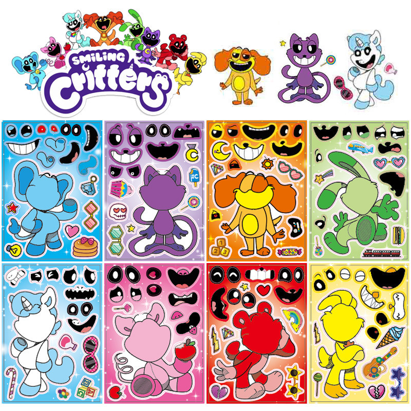 Cartoon Animation Smiling Critters Theme Puzzle Stickers for Children's ...