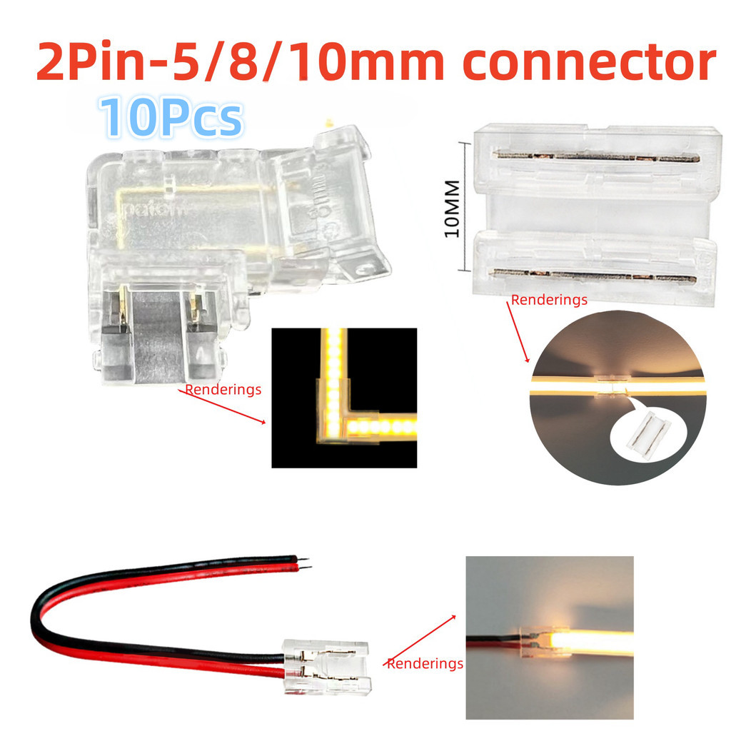 10Pcs 2Pin 5mm/8mm/10mm SMD Cob L-Shape Connectors Led Strip Solderless ...