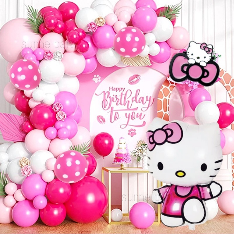 Hello Kitty Theme Balloon Garland Arch Kit Pink Rose Red Latex Balloon ...