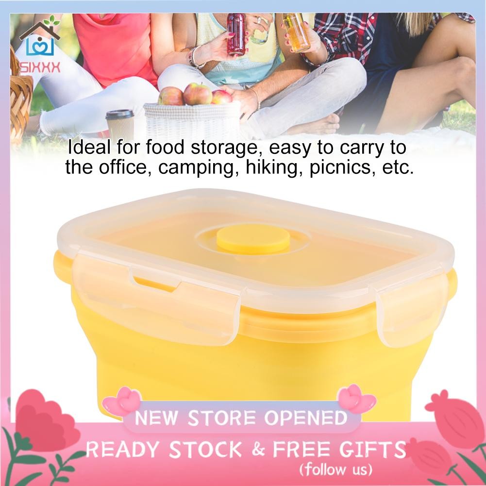 Sixxx 3-Color 350ml Rectangular Silicone Lunch Box Foldable Food ...