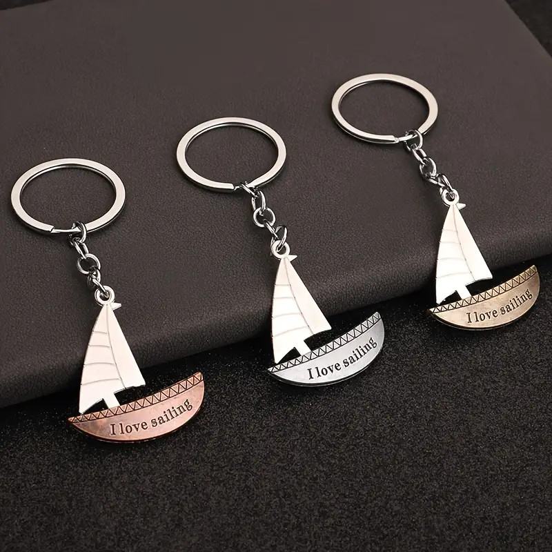 Creative Metal Sailboat Keychains Plain Sailing Good Luck Key Ring Men ...
