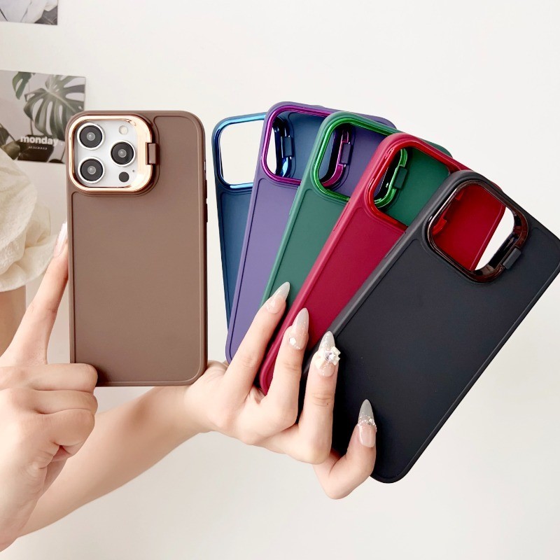 Camera Lens Ring Holder Soft Phone Case For iPhone 15 14 13 12 Pro Max Plus  Matte Silicone Back Cover