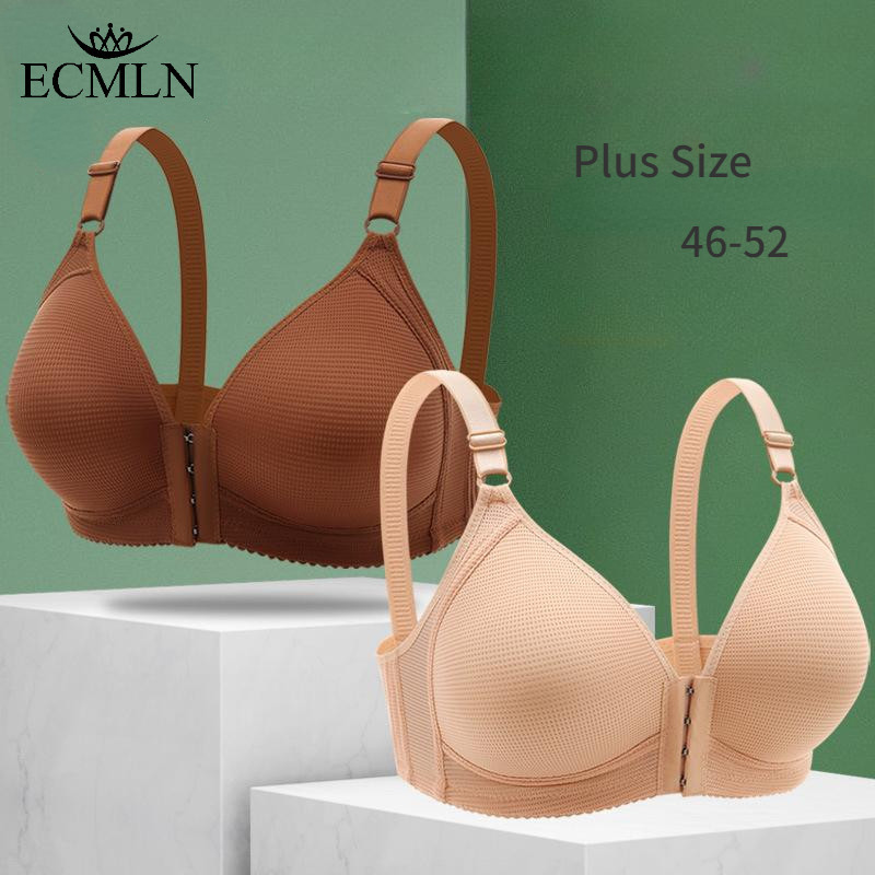 ECMLN Plus Size Bra Middle-aged Women's Front Buckle Bra Wireless Full ...