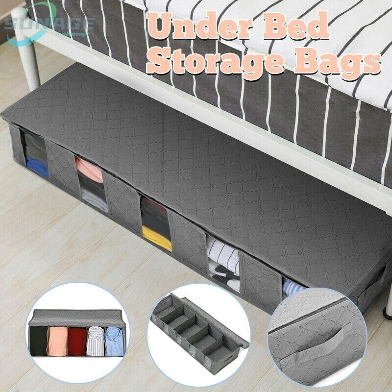 Storage Bag Organizer Under bed Bottom Space saving Gray Foldable ...