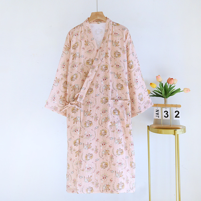 Spring Summer Nightgown/Women's Four Seasons Crepe Cotton Long-Sleeved ...