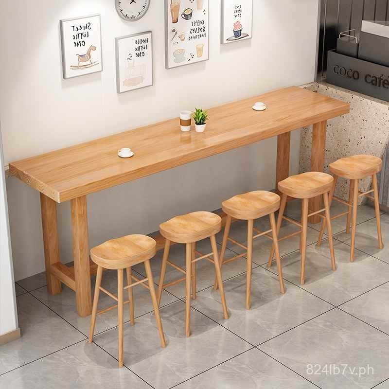 Premium Simple Solid Wood Bar Table and Chair Set for Home Bar, Milk ...