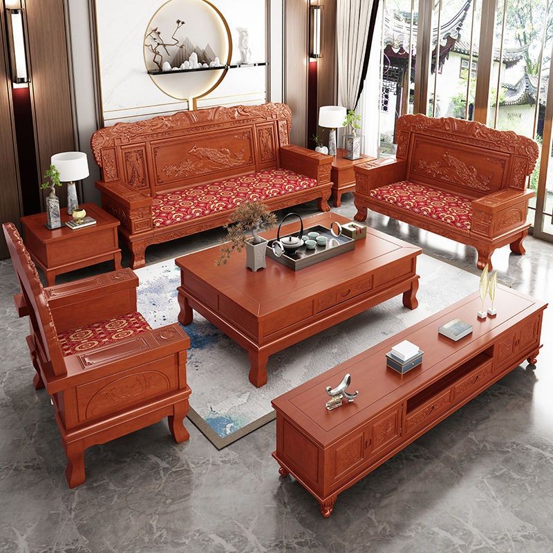Chinese Style Solid Wood Carved Sofa Set r Vintage Style123Set Living ...