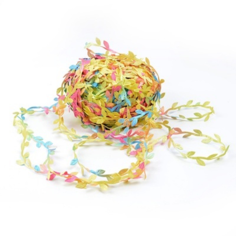 16.4 Yards Artificial Green Leaf Ribbon Trim Gift Wrapping Decorating
