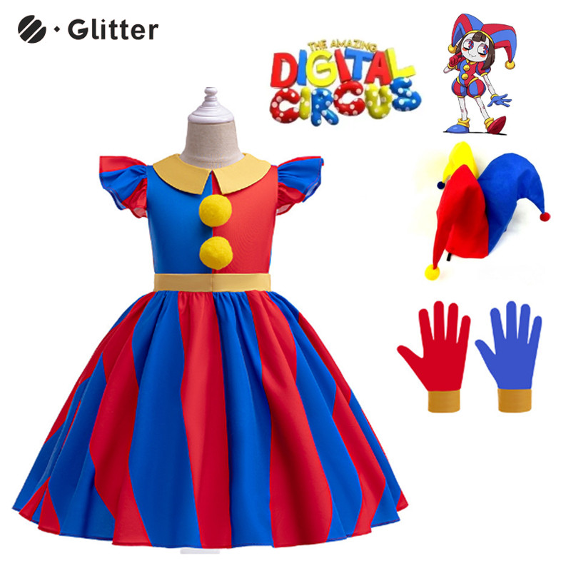 The Amazing Digital Circus Pomni Costume For Kids Girl Blue Red Cartoon ...