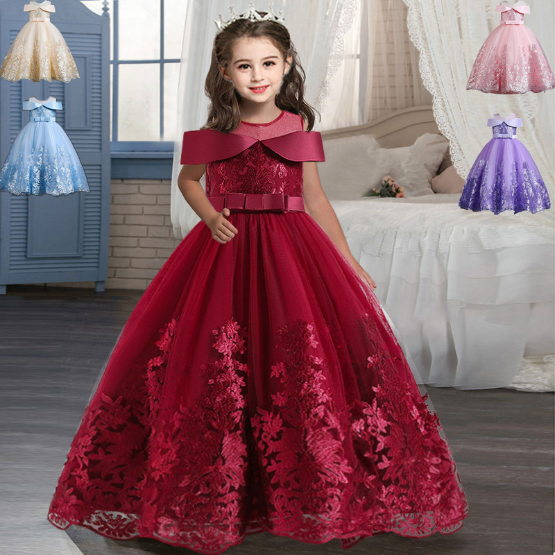 Princess Dresses Long Dresses For Girls Kids New Elegant Girls Embroidery Lace  Dress Kids Party Wedding