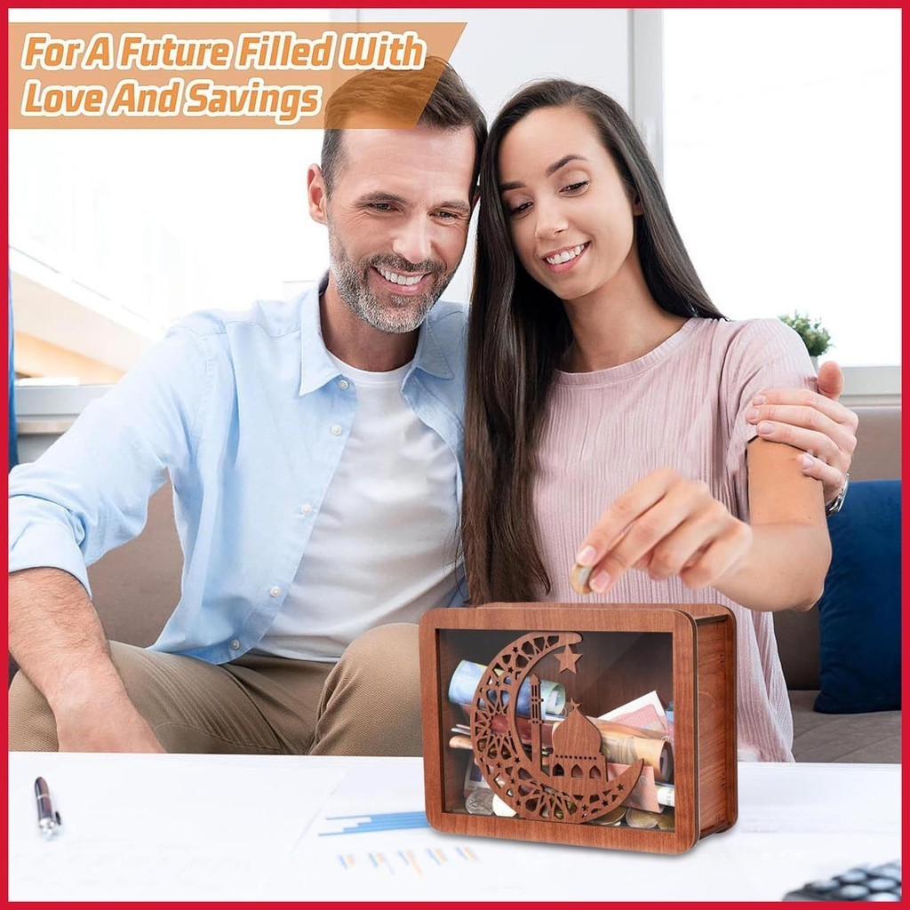 Wooden Money Box Visible Wood Money Saving Box with Counter Decorative ...