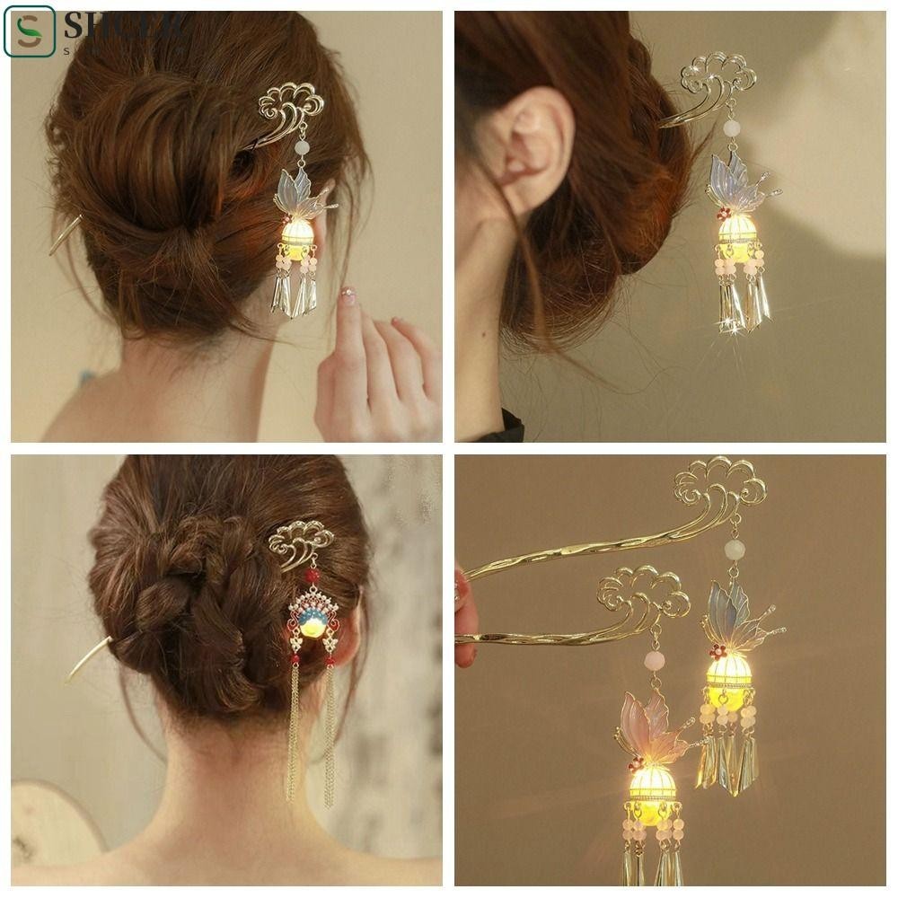 SHCER Glowing Lantern Hairpin, Pearl LED Light LED Lantern Tassel Hair ...