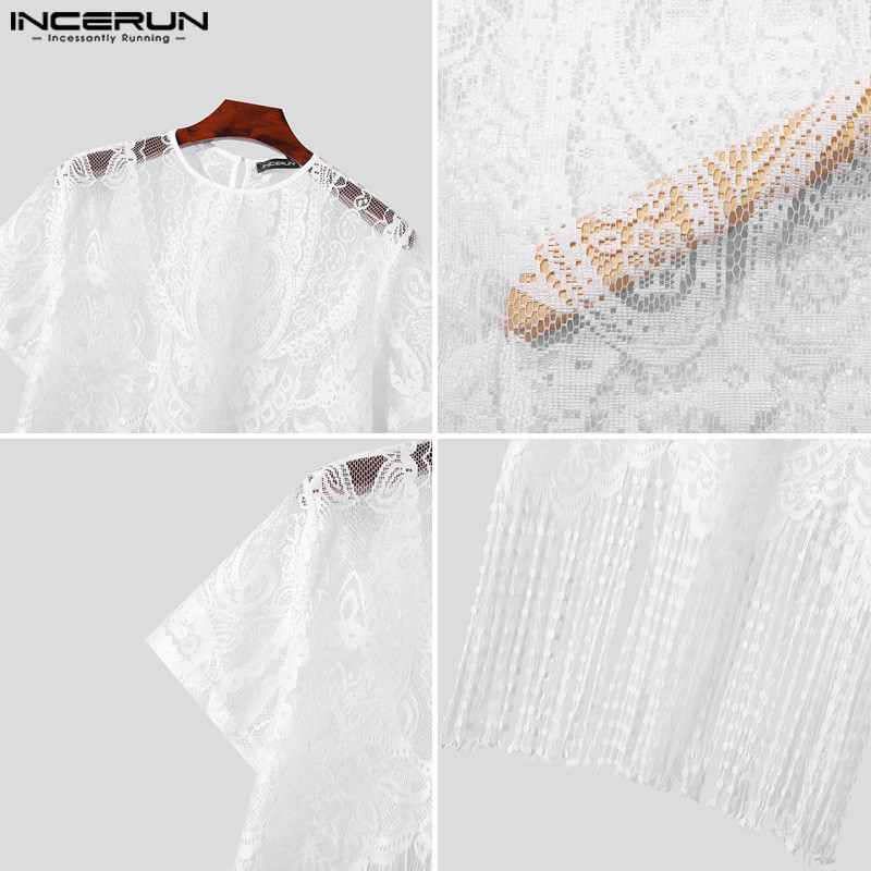 Incerun Men Vintage Fashion See Through Tassel Round Neck Short Sleeve T Shirts Shopee Philippines