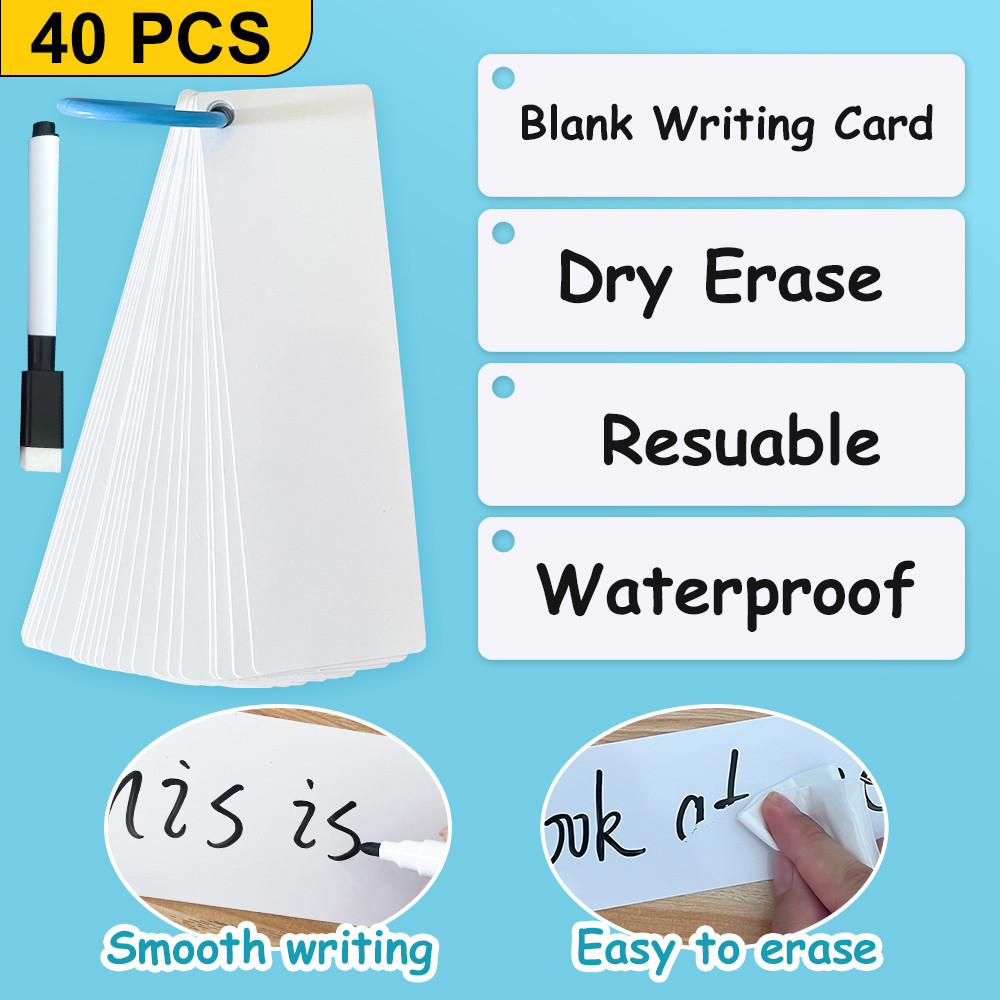 40PCS Dry Erase reusable Blank Writing Card DIY English Word Card ...