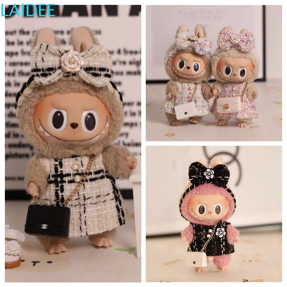 Cloth For Lapupu Doll,5-Piece Handcrafted Crochet Clothes Outfit For 17cm Lapupu(NO Doll) - Light Pink Clothes + Light Pink Bear-Shaped Velvet Hat + Glasses + Shoulder Bag + White Canvas Shoes