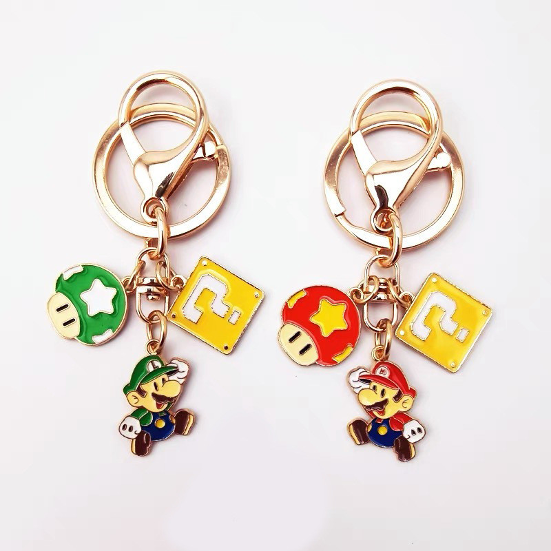 Super Mario Keychain Cartoon Super Mary Cute Anime Mario Keyring Boys ...